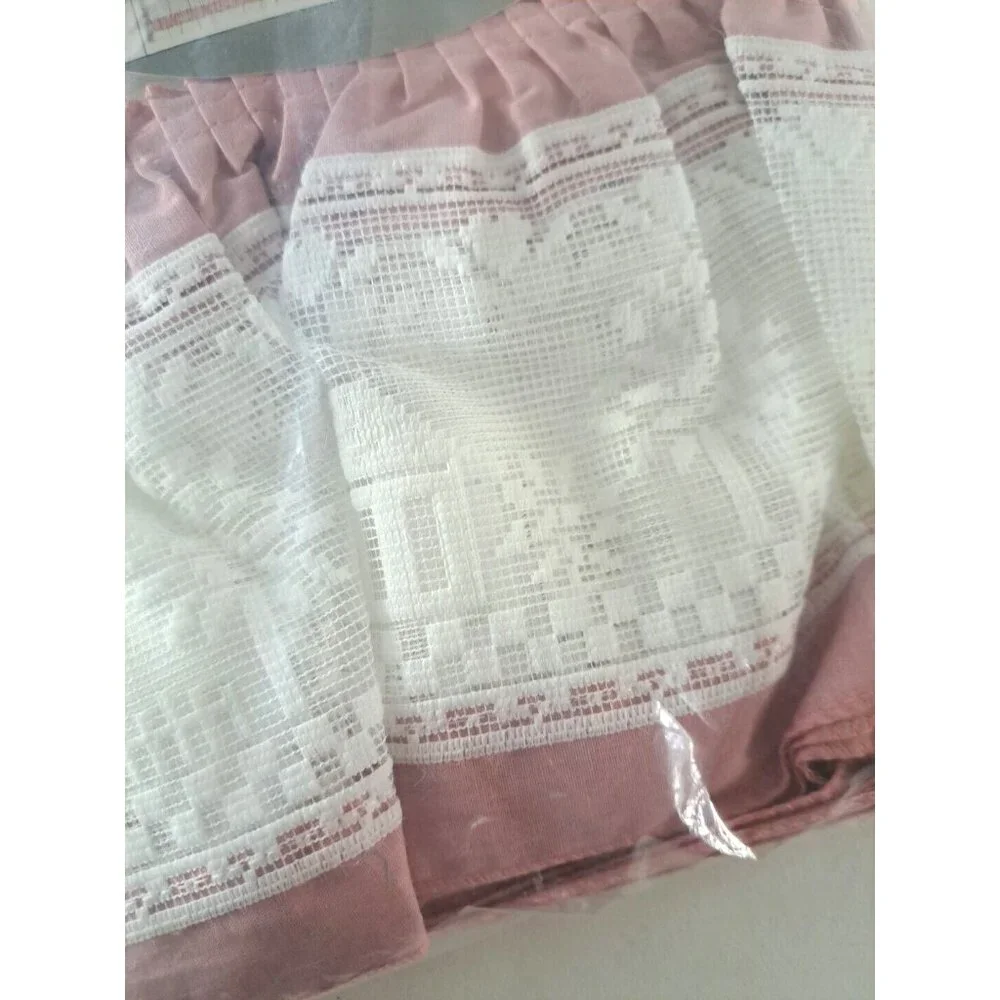 NEW Vintage Lace Window Swags Valance One Pair Pink Lace Ruffled Village 64x38